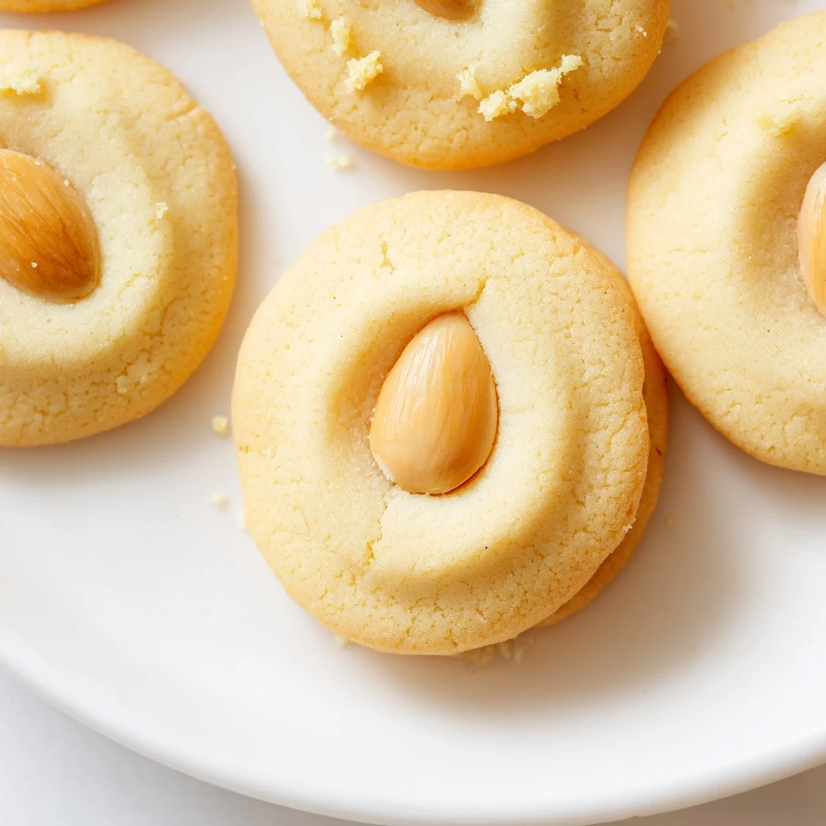 Batch of freshly baked Chinese almond cookies arranged on a white serving plate