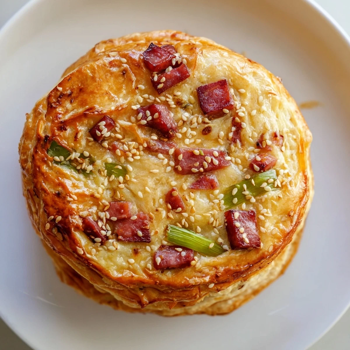 Freshly baked homemade Chinese sausage biscuits cooling on a wire rack, studded with diced sausage and scallions