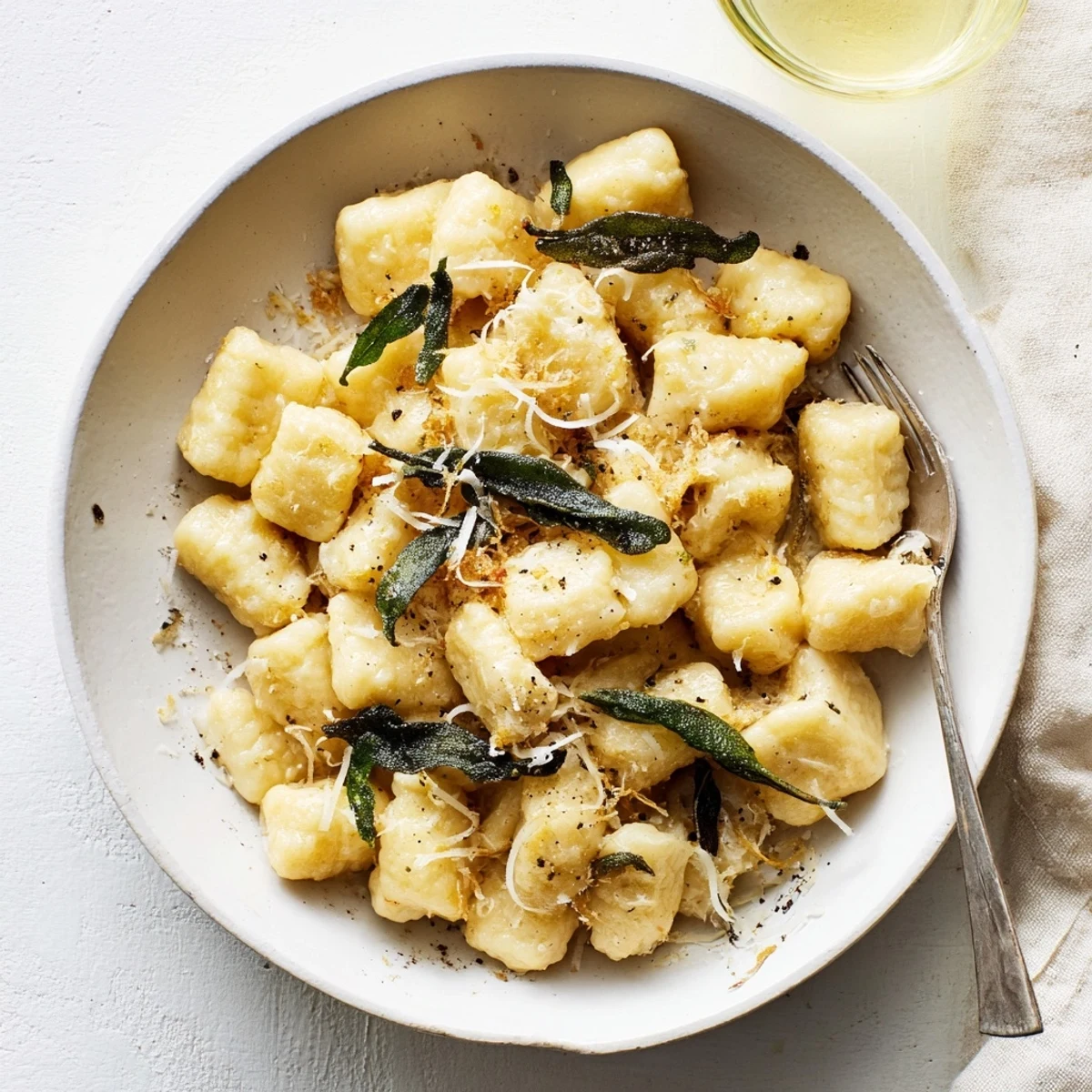 Pillowy potato gnocchi tossed in nutty brown butter sauce topped with fresh crisp sage