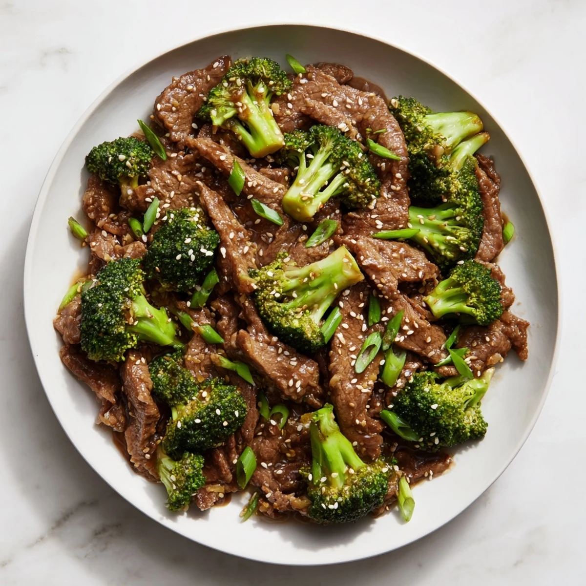 Homemade Instant Pot Beef and Broccoli served over white rice with sesame seeds