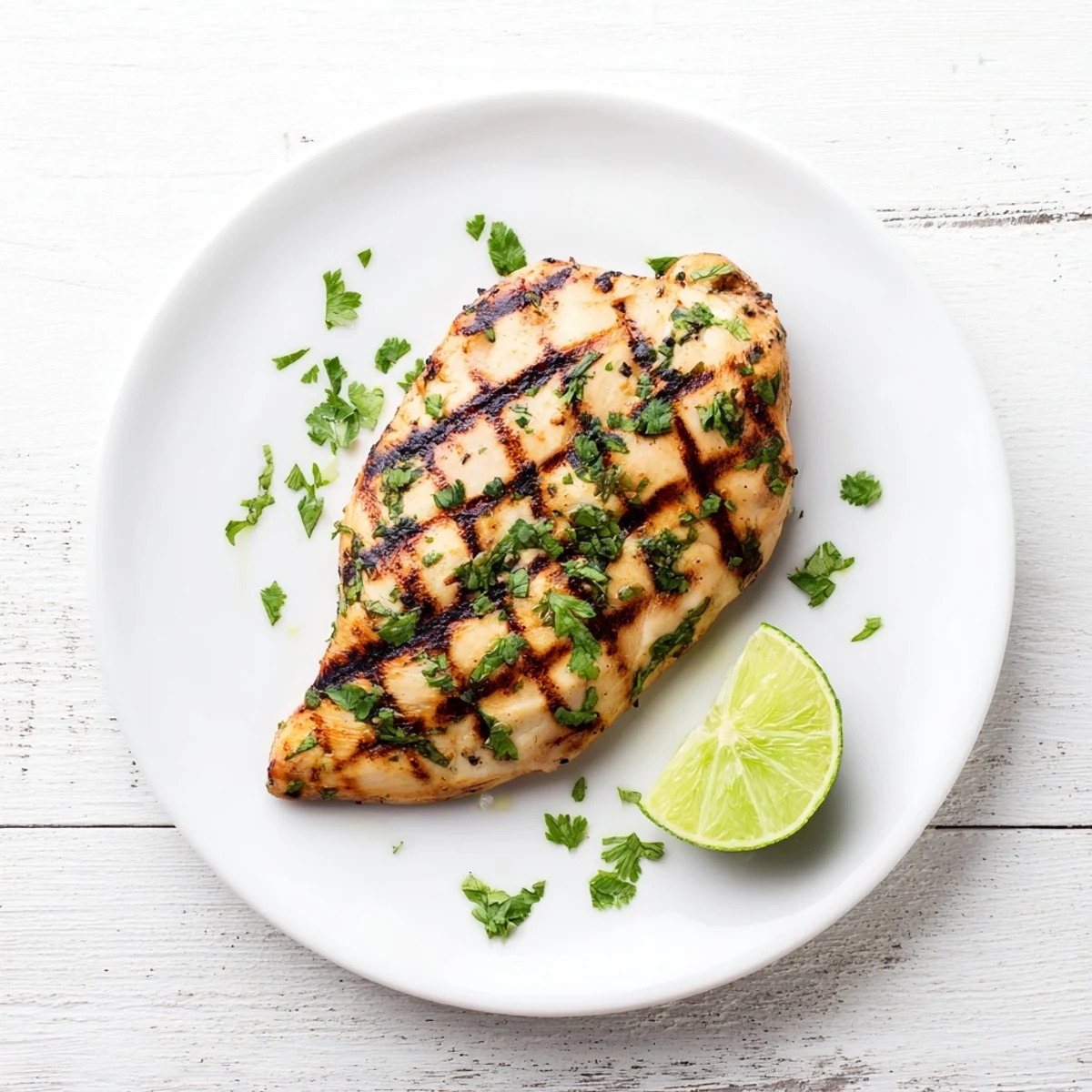 Tender citrus-infused Key West grilled chicken sliced open to reveal juicy interior with herb sprinkles on top