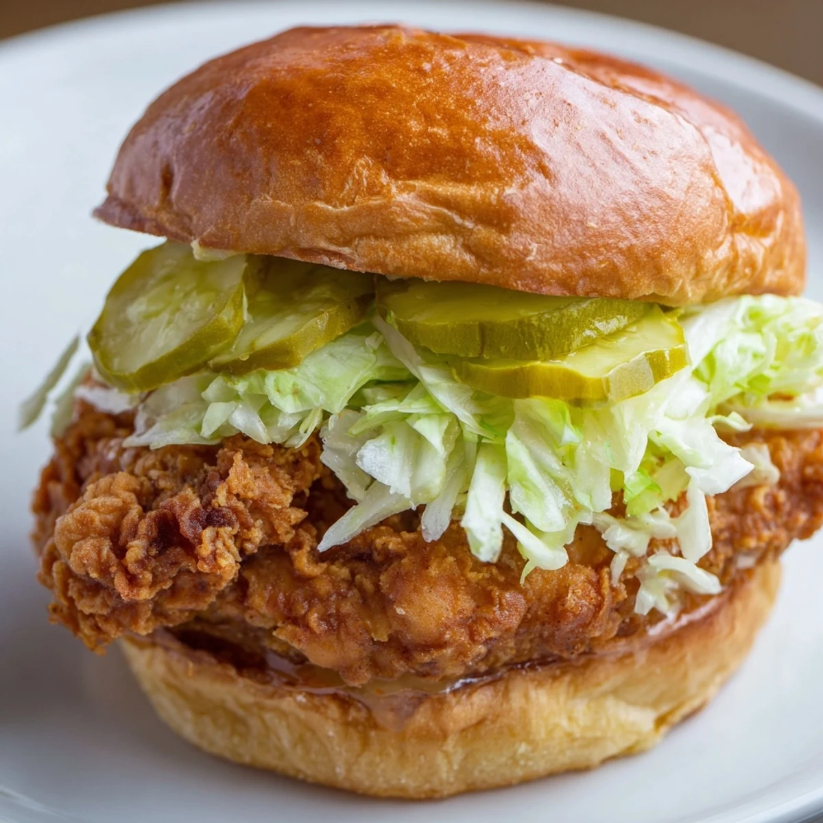 Juicy fried chicken sandwich marinated in tangy pickle brine topped with crisp lettuce