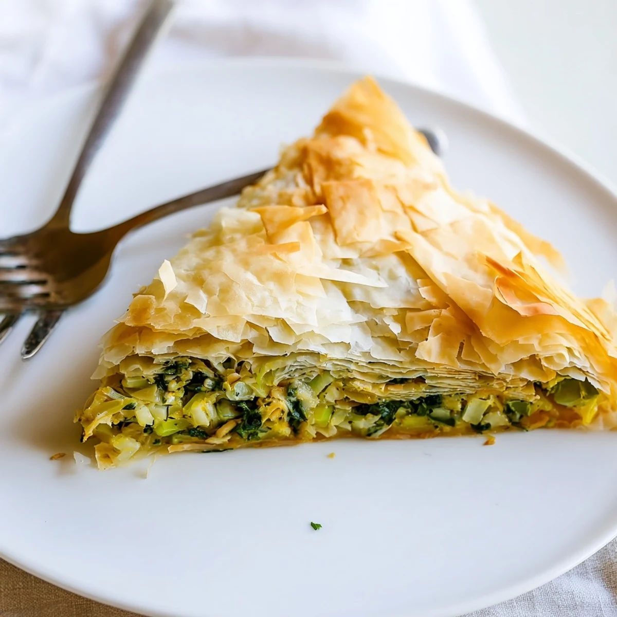 Golden authentic Greek spanakopita with flaky phyllo layers and creamy spinach feta filling