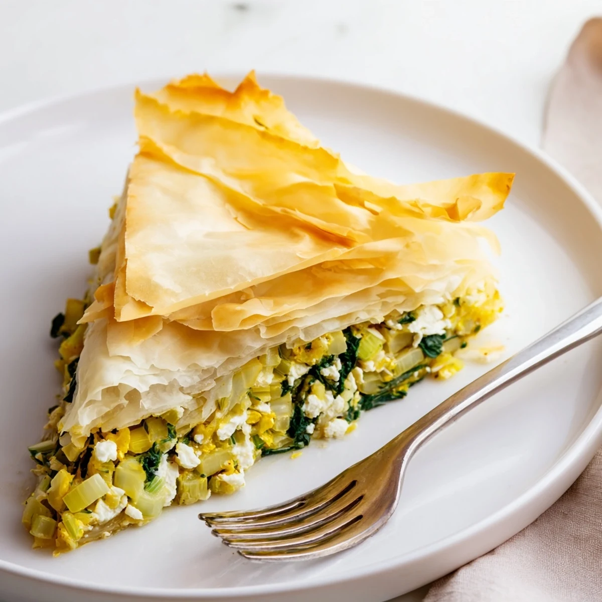 Homemade authentic Greek spanakopita fresh from the oven, featuring golden baked phyllo and rich cheese spinach center