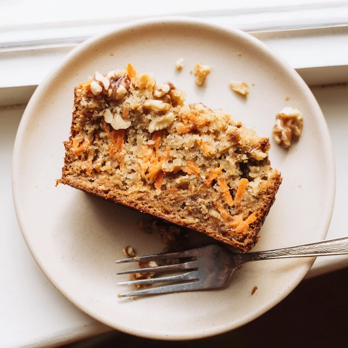 Freshly baked spiced banana bread with shredded carrots cooling on a wire rack ready for slicing