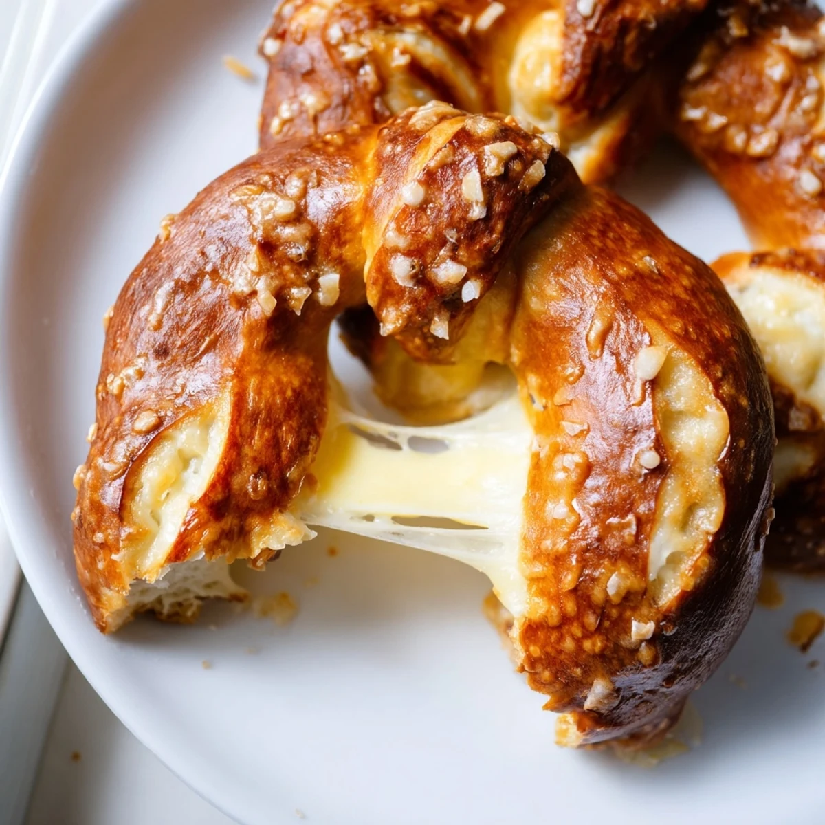 Warm mozzarella stuffed soft pretzels served with marinara sauce for dipping