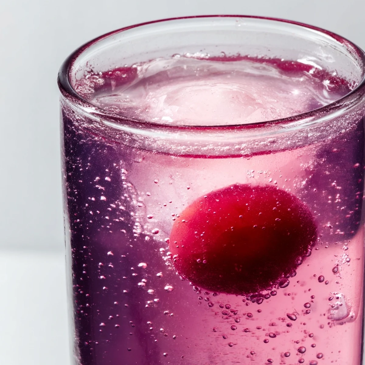 Vibrant purple Grape Agua Fresca poured over ice with lime wedge on rustic table