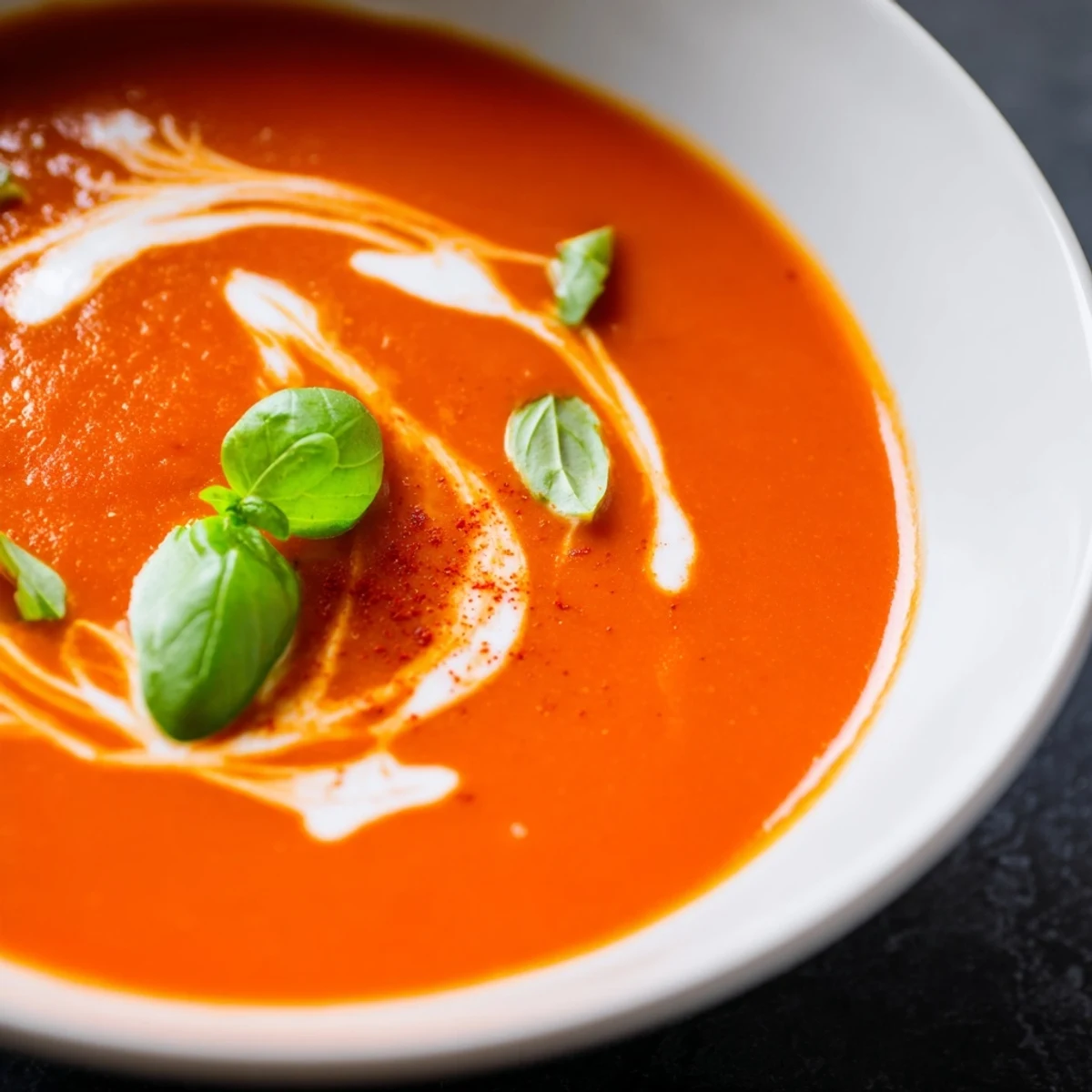 Smoky fire roasted tomato soup ladled into bowls alongside crusty grilled cheese