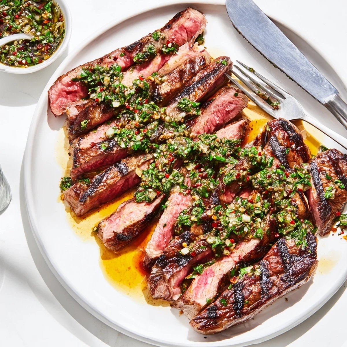 Chimichurri Steak Recipe captured with caramelized grill marks and bright herb sauce
