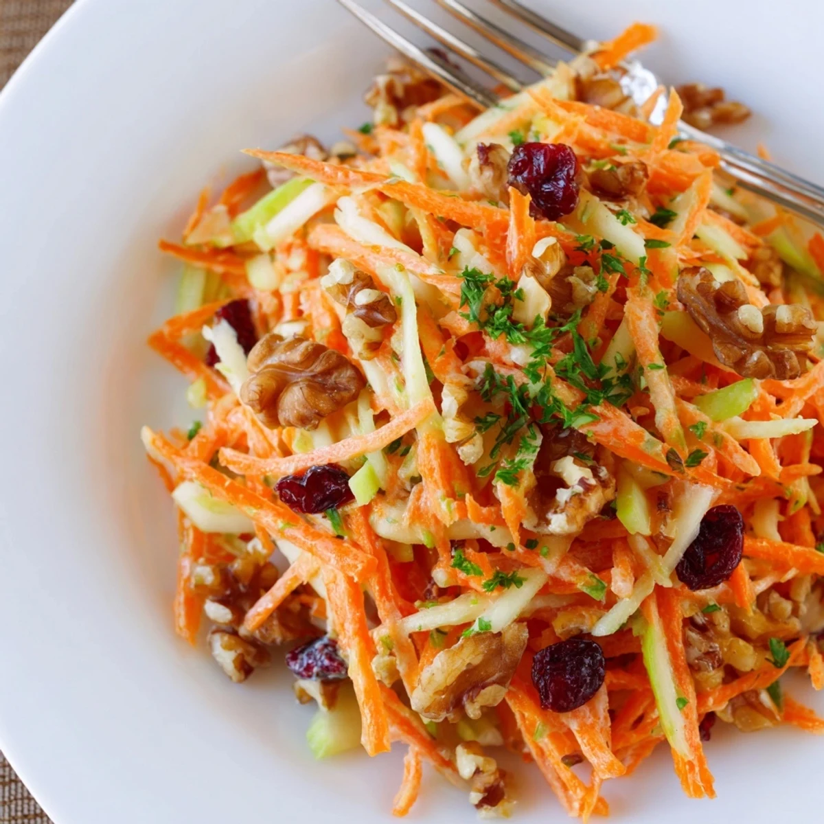Crunchy Apple Carrot Salad With Creamy Citrus Dressing, crisp apples, shaved carrots, zesty dressing