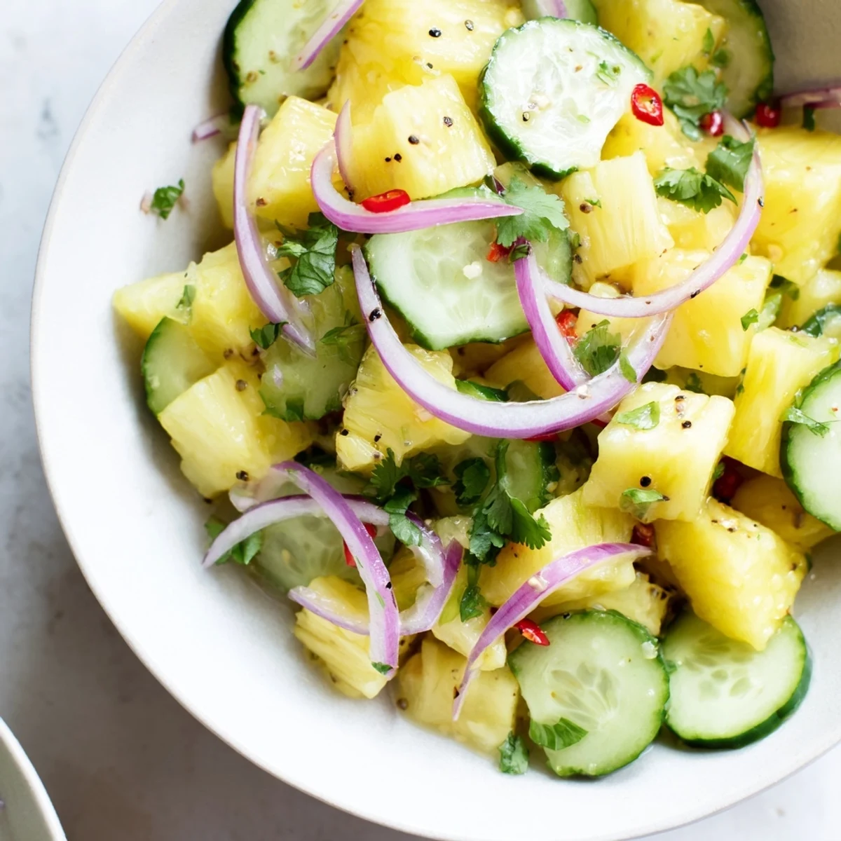 Pineapple Cucumber Salad bursting with juicy fruit, crunchy cucumber, bright lime