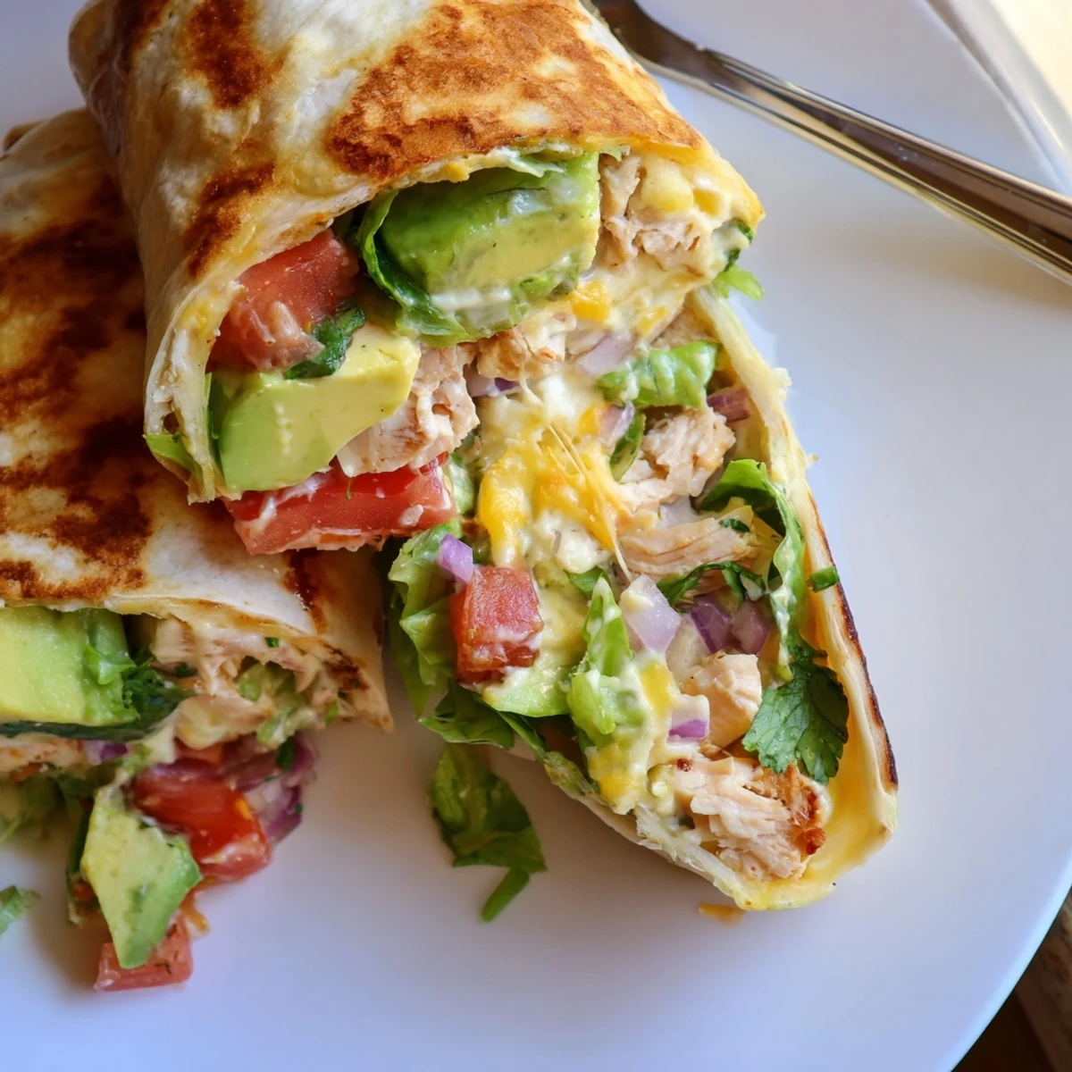 Family-style Chicken Avocado Ranch Burritos ready for quick lunch, juicy chicken visible