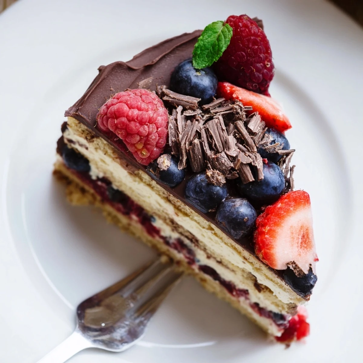 Sliced The Ultimate Dessert Recipe on plate, crunchy biscuit base, bright mint