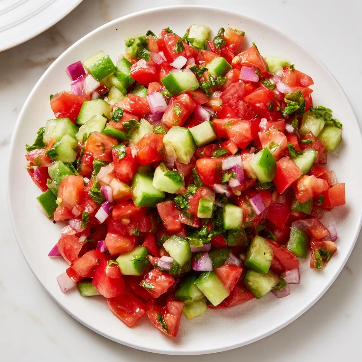 Vibrant Turkish Shepherds Salad served alongside grilled lamb for summer meals.