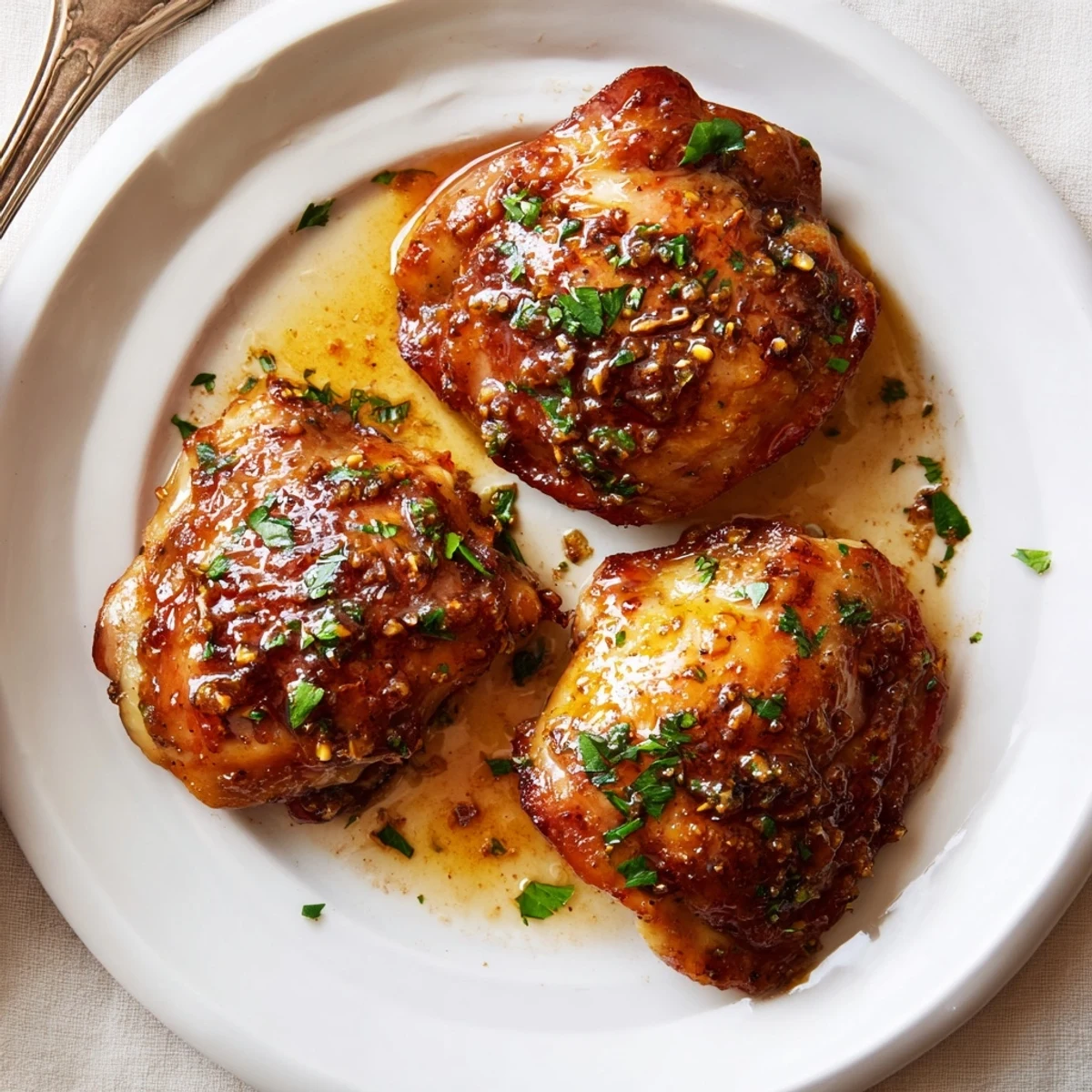 Oven-roasted Maple Glazed Chicken Thighs with crispy skin and caramelized edges