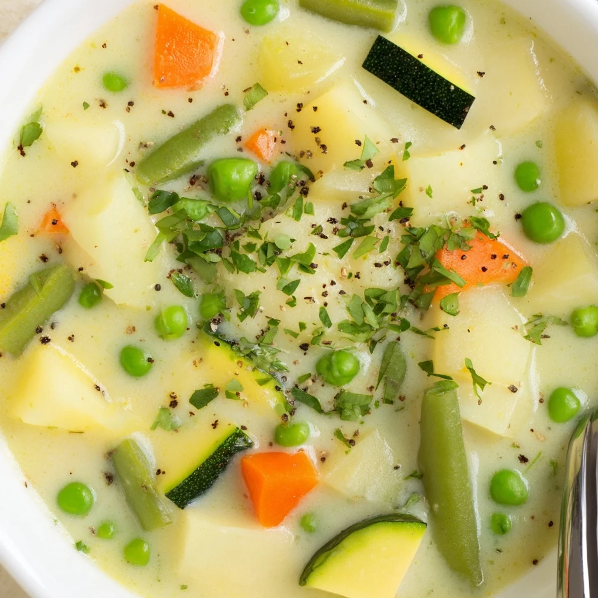 Creamy Vegetable Soup Recipe steaming in a bowl, silky texture and bright herbs