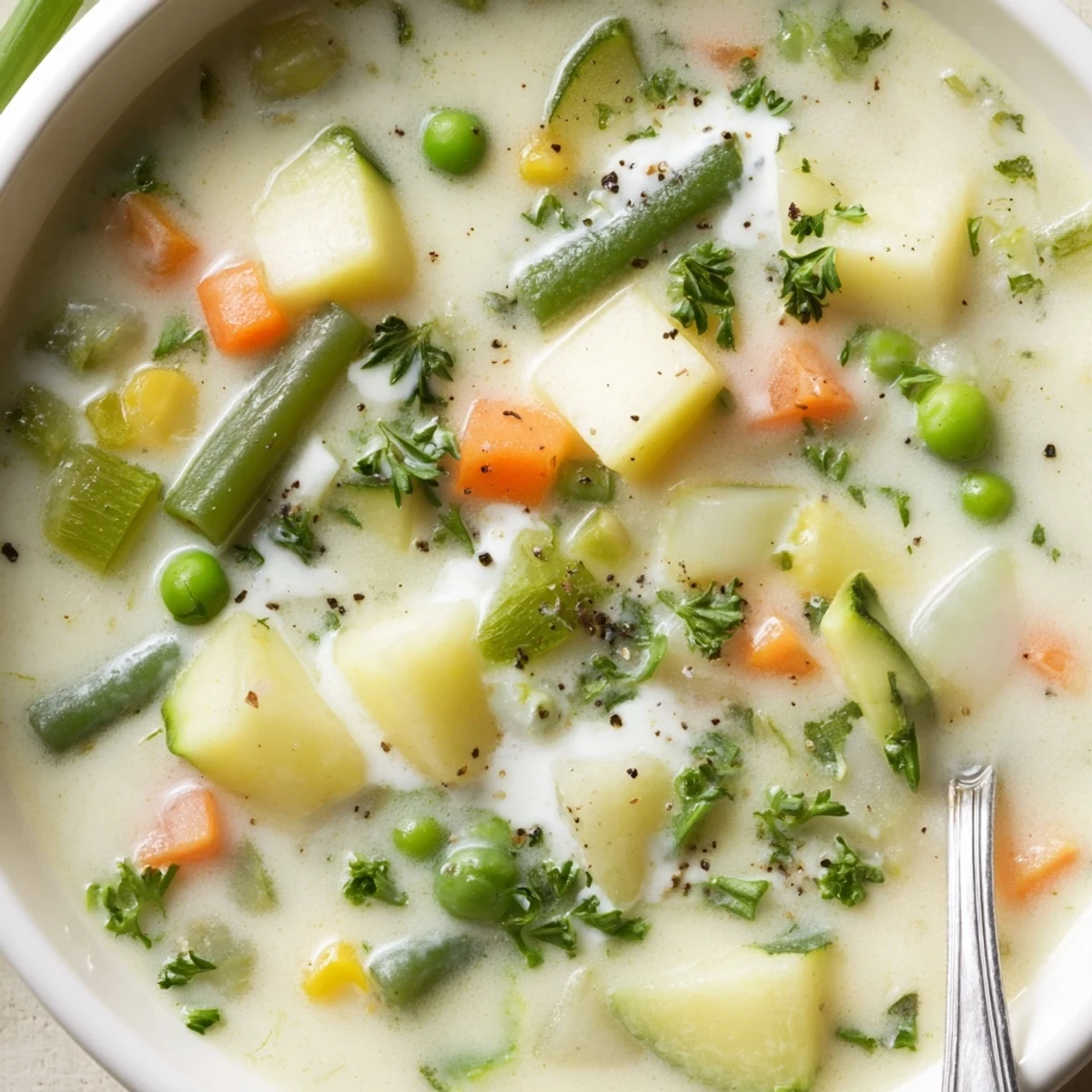 Creamy Vegetable Soup Recipe ladled with crusty bread, savory aroma and color