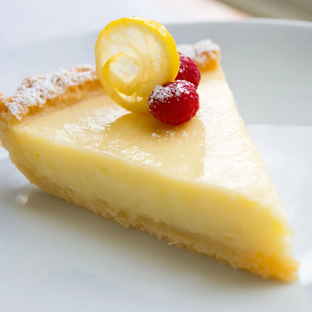 Fresh berries beside Creamy Lemon Tart Recipe, silky filling and crisp crust.