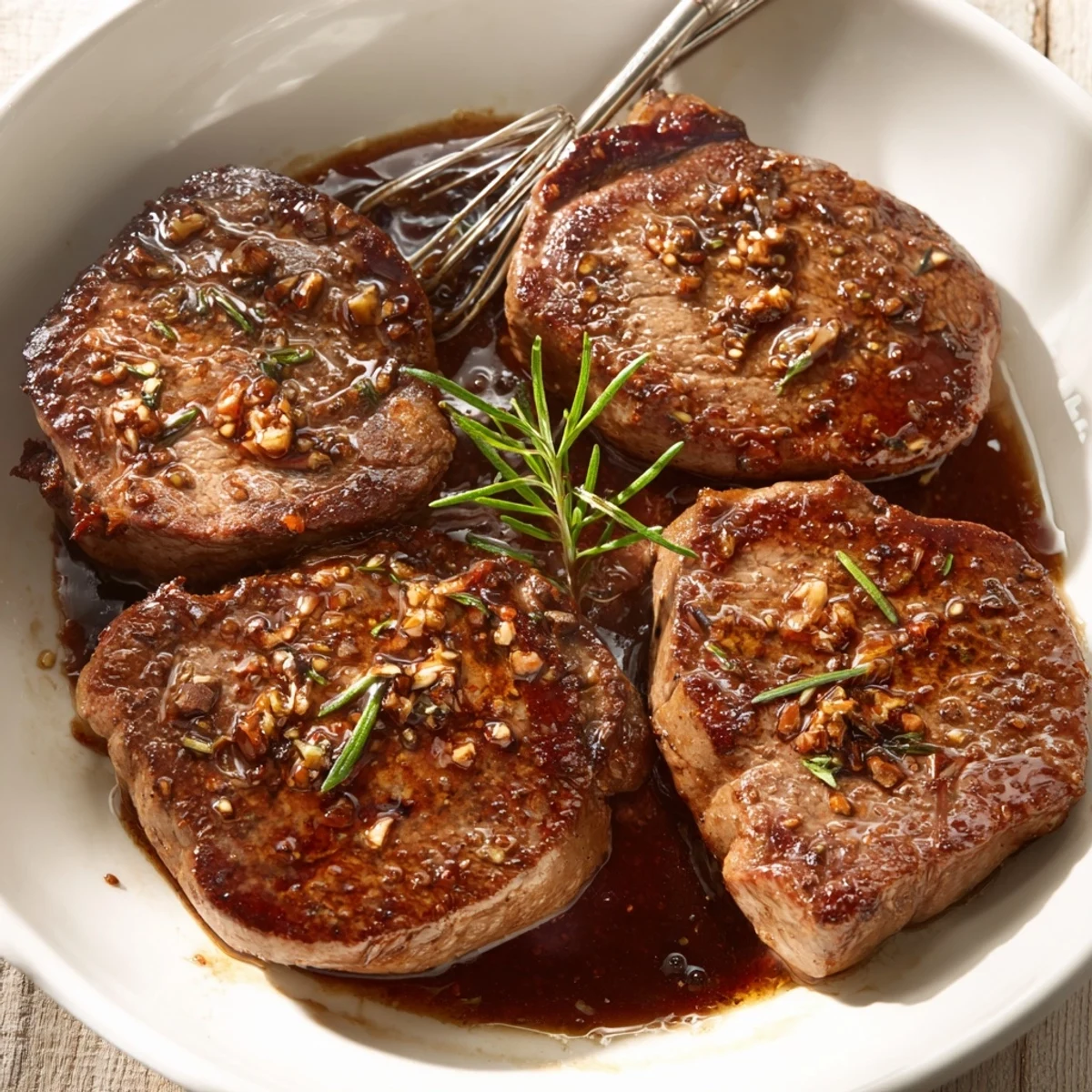 Bottled Steak Marinade beside raw steaks ready for grilling, smoky aroma imagined.