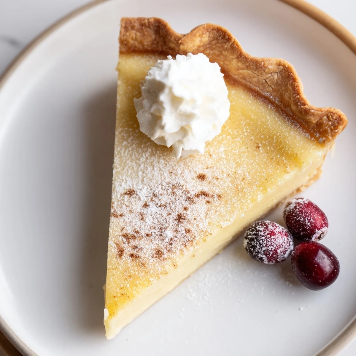 Warm Christmas Eve Custard Pie With Cinnamon Vanilla, golden crust and silky filling.