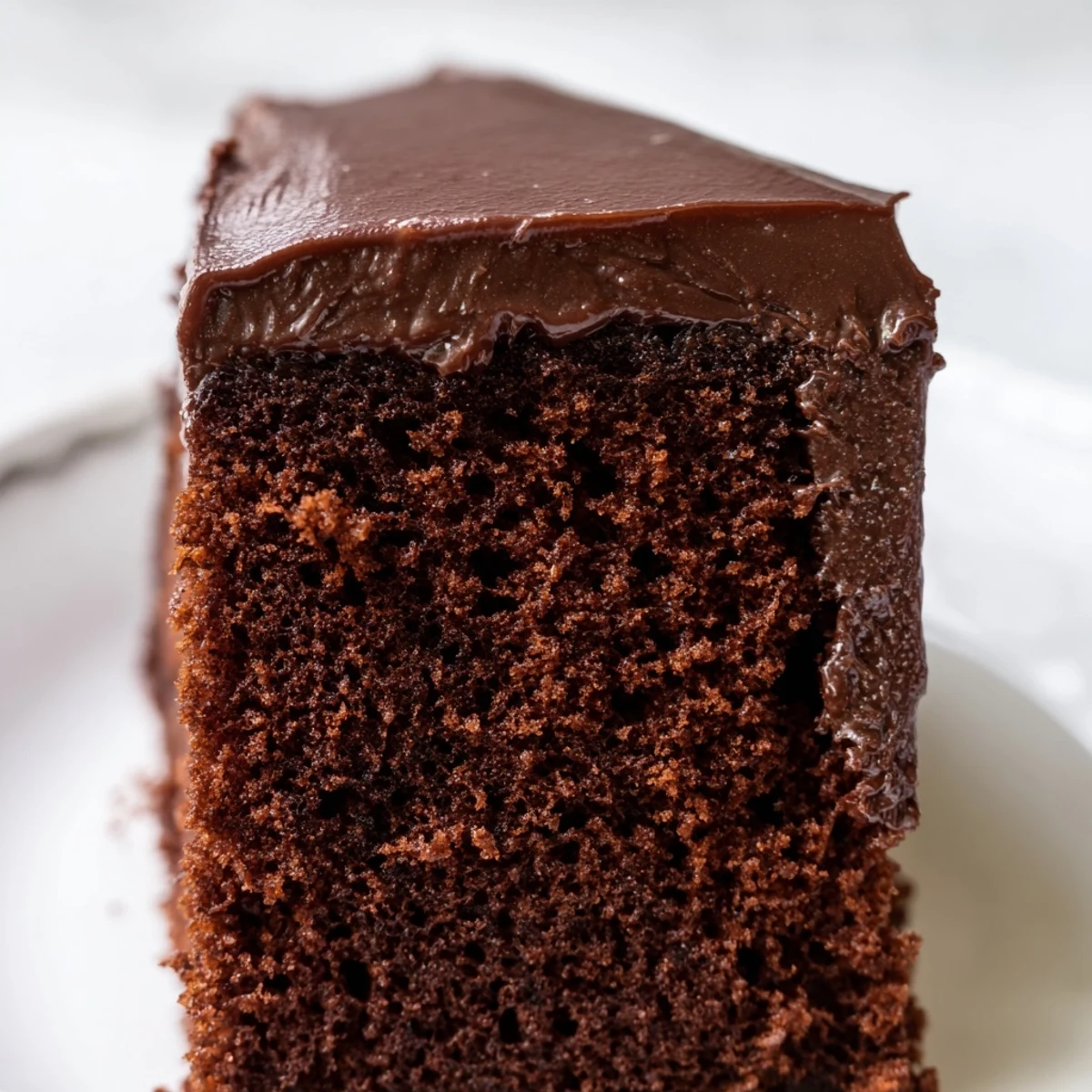 Two-layer chocolate cake with mayonnaise baked in round pans, showing irresistibly moist texture