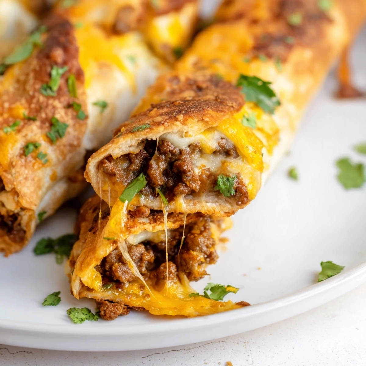 Soft baked breadsticks filled with spiced ground beef and gooey cheese perfect for dipping appetizer