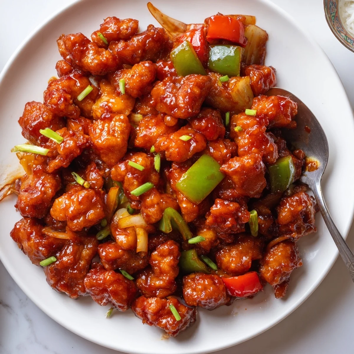 Sizzling Flavorful Chilli Chicken Indo Chinese glazed in spicy tangy sauce