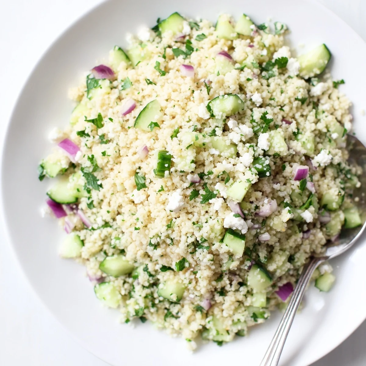 Cucumber Lemon Couscous Salad with fluffy couscous, crisp cucumber, and zesty lemon dressing