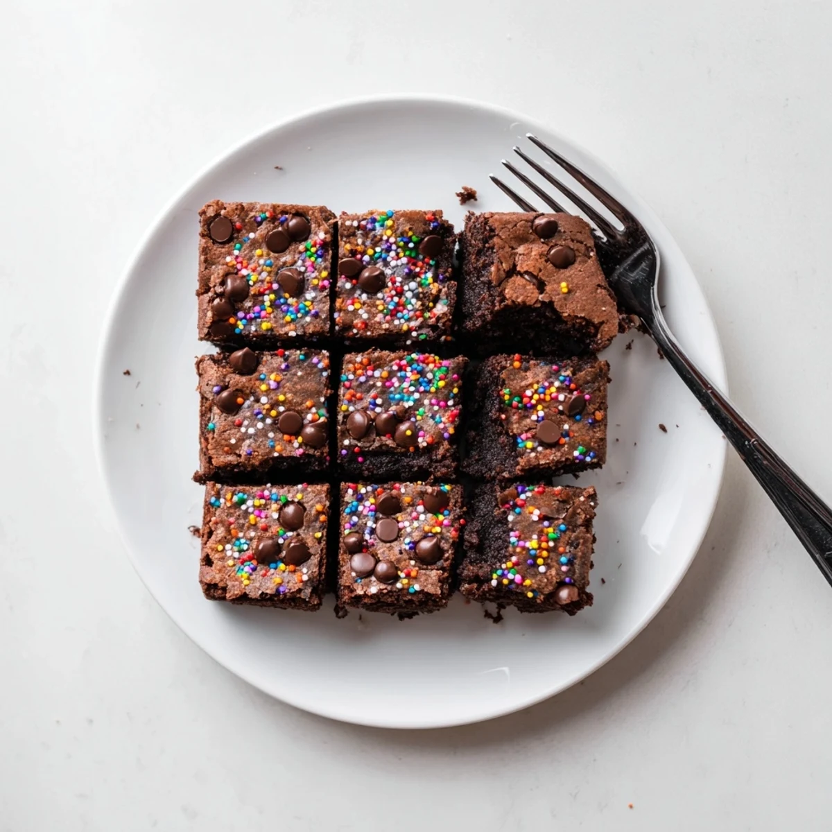 Warm Sourdough Cosmic Chocolate Brownies topped with melting vanilla ice cream