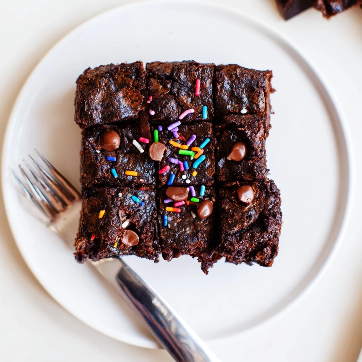Square Sourdough Cosmic Chocolate Brownies sliced, tangy sourdough bite and gooey crumbs