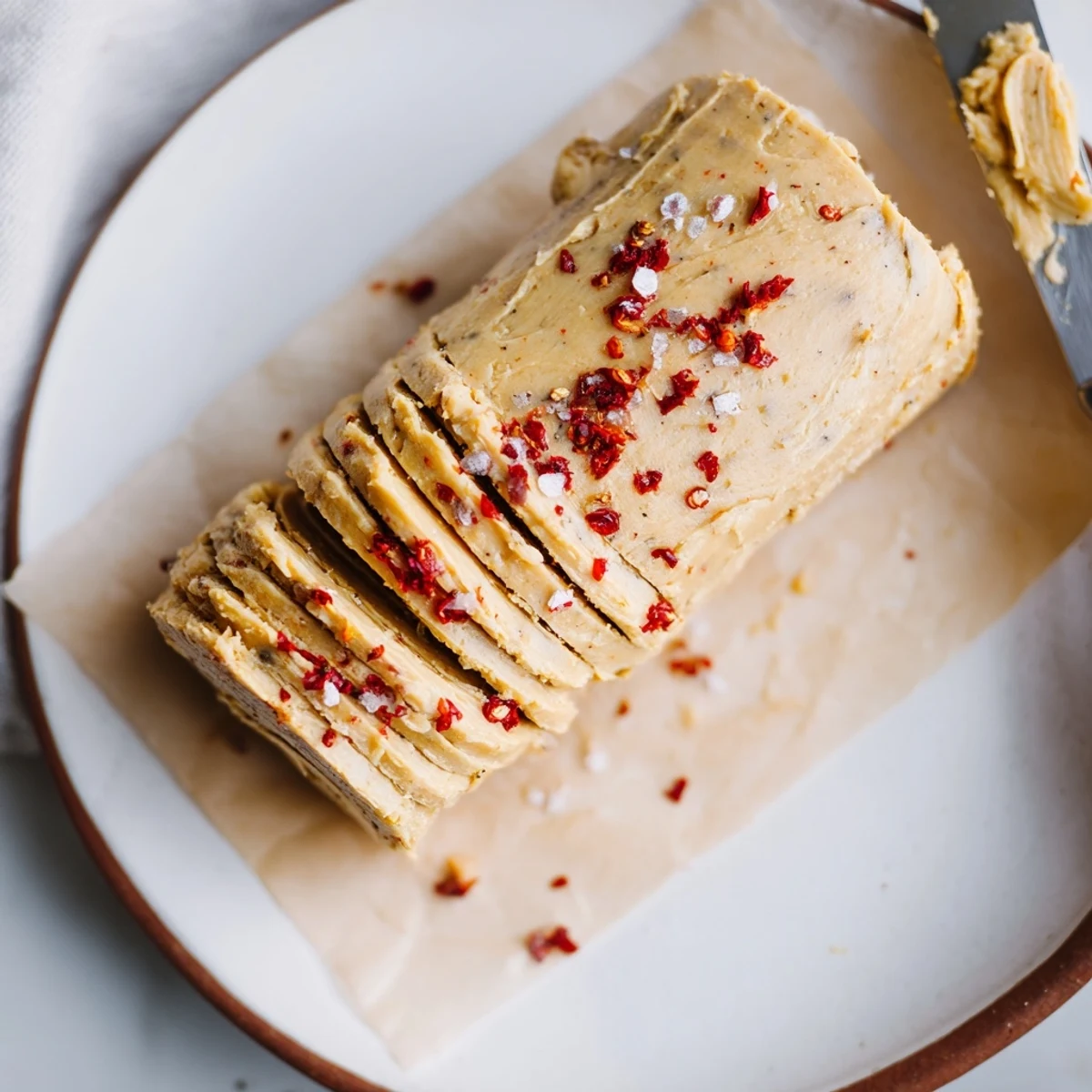 A log of Sweet Spicy Honey Butter chilled, ready to melt over grilled chicken