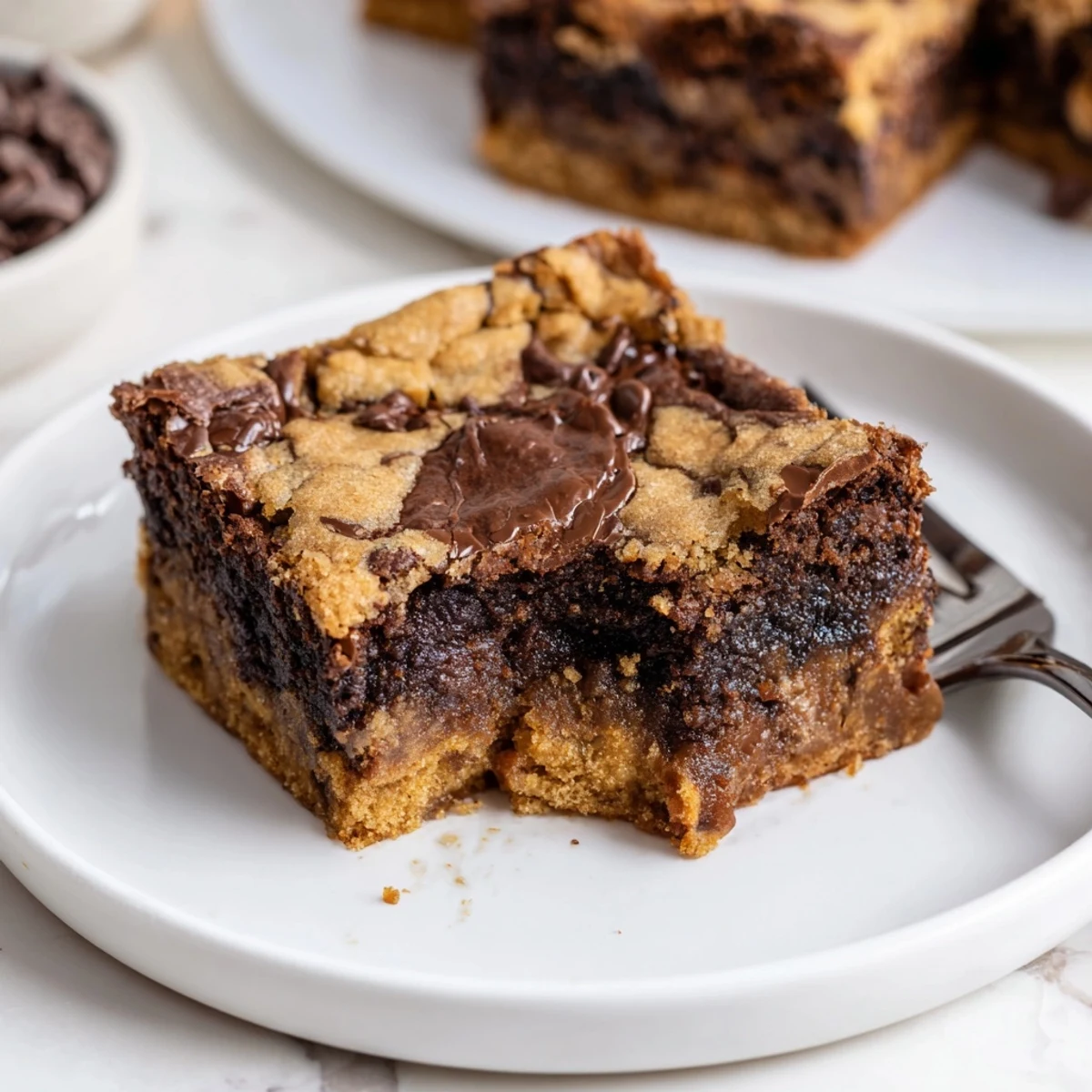 Fudgy Chewy Brookies Recipe: warm, glossy brownie centers topped with golden cookie crust