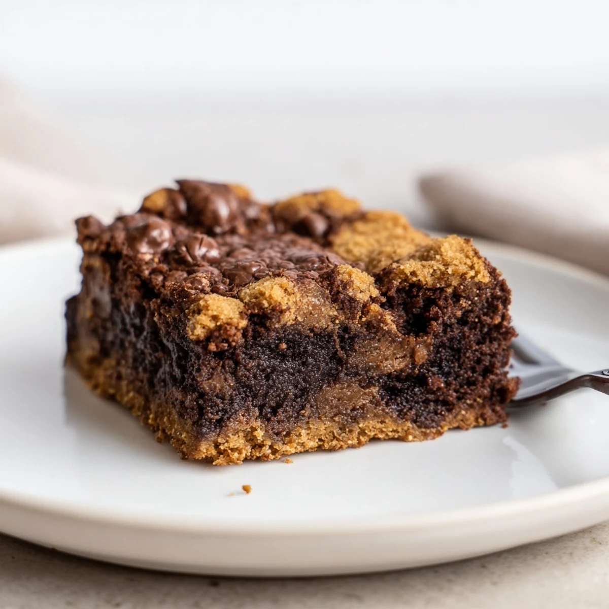 Serving suggestion: Fudgy Chewy Brookies Recipe plated with vanilla ice cream scoop