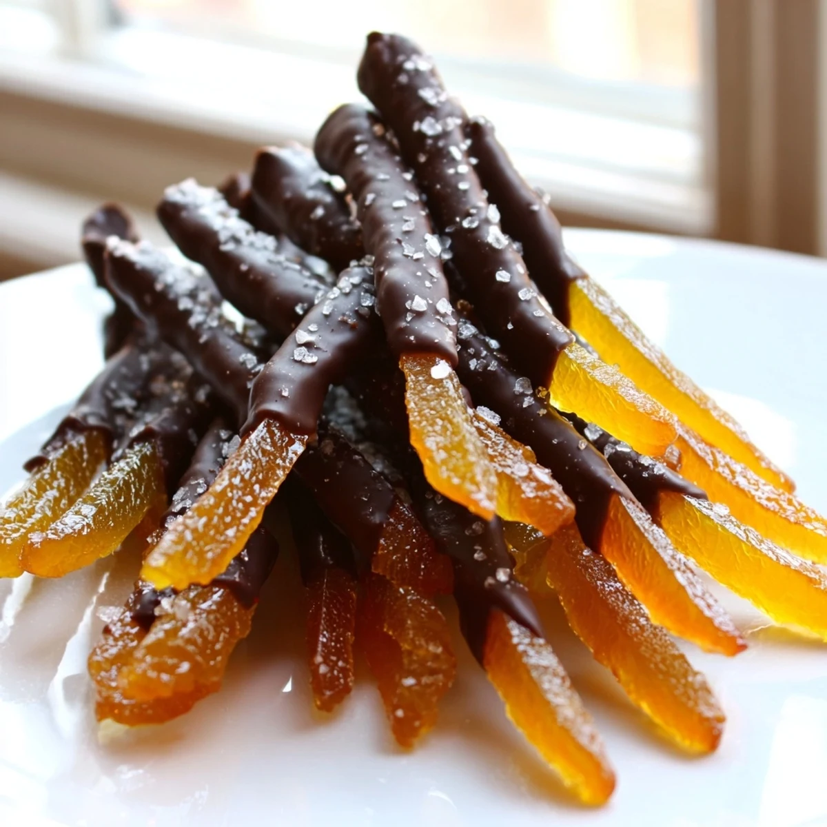 Translucent candied strips transformed into chocolate covered orange peels ready for gifting