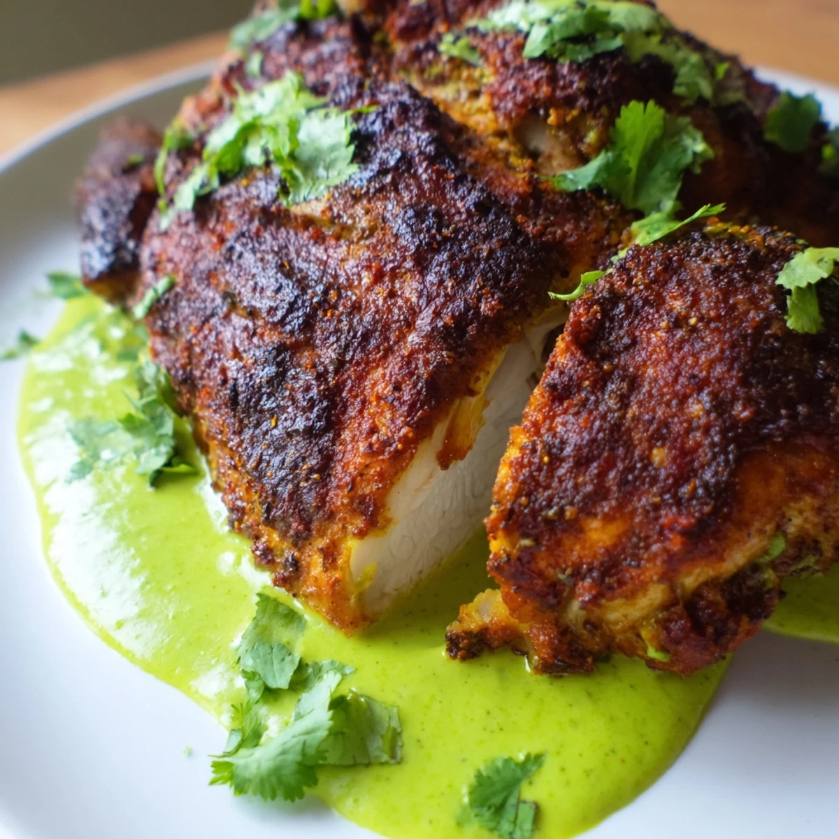 Juicy Peruvian Chicken Delight fresh from the oven with herb garnish and lime wedges