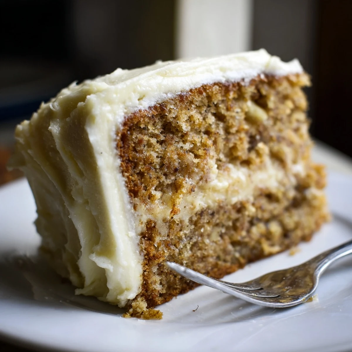 Rich Brown Butter Banana Cake topped with generous cream cheese frosting